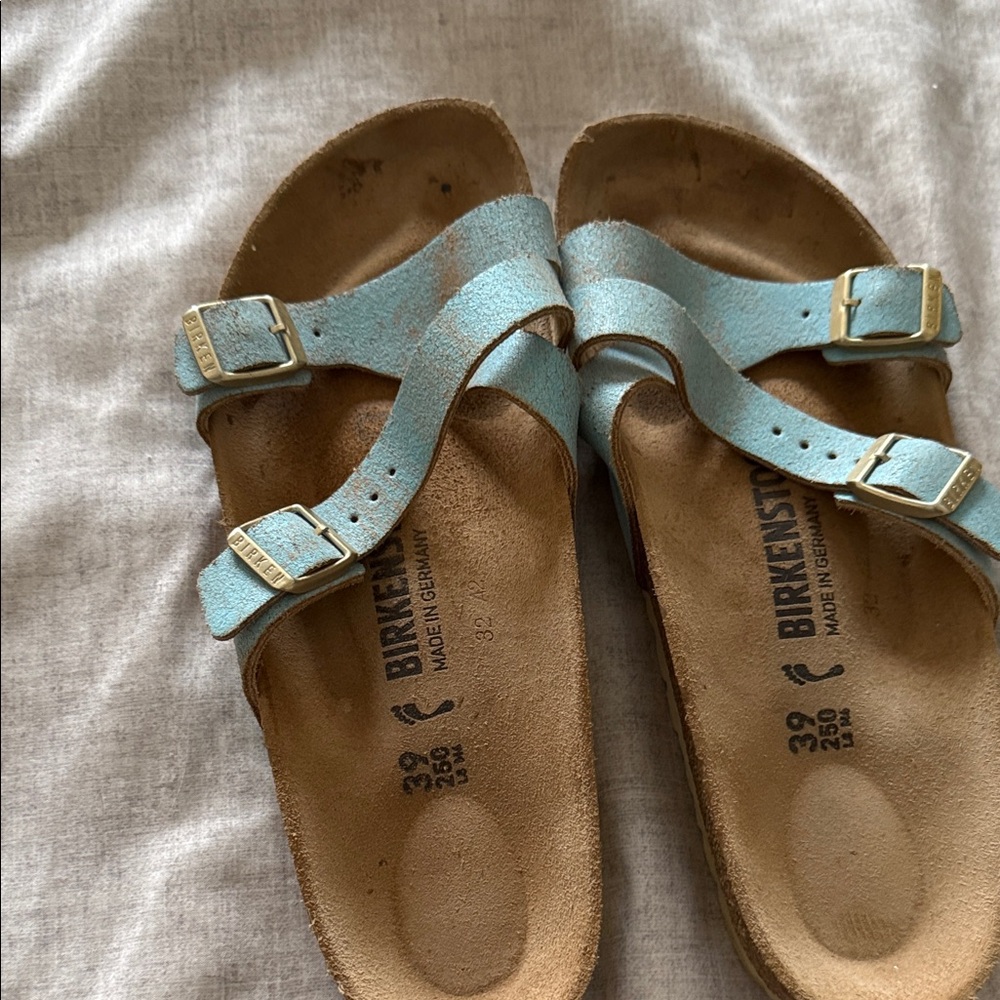 Birkenstock Women’s Metallic Light Blue Double-Strap Sandals